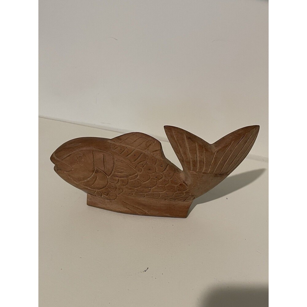 VTG Wood Whale Fish Hand Carved MCM Decor Brown Nautical Beach Statue Figurine
